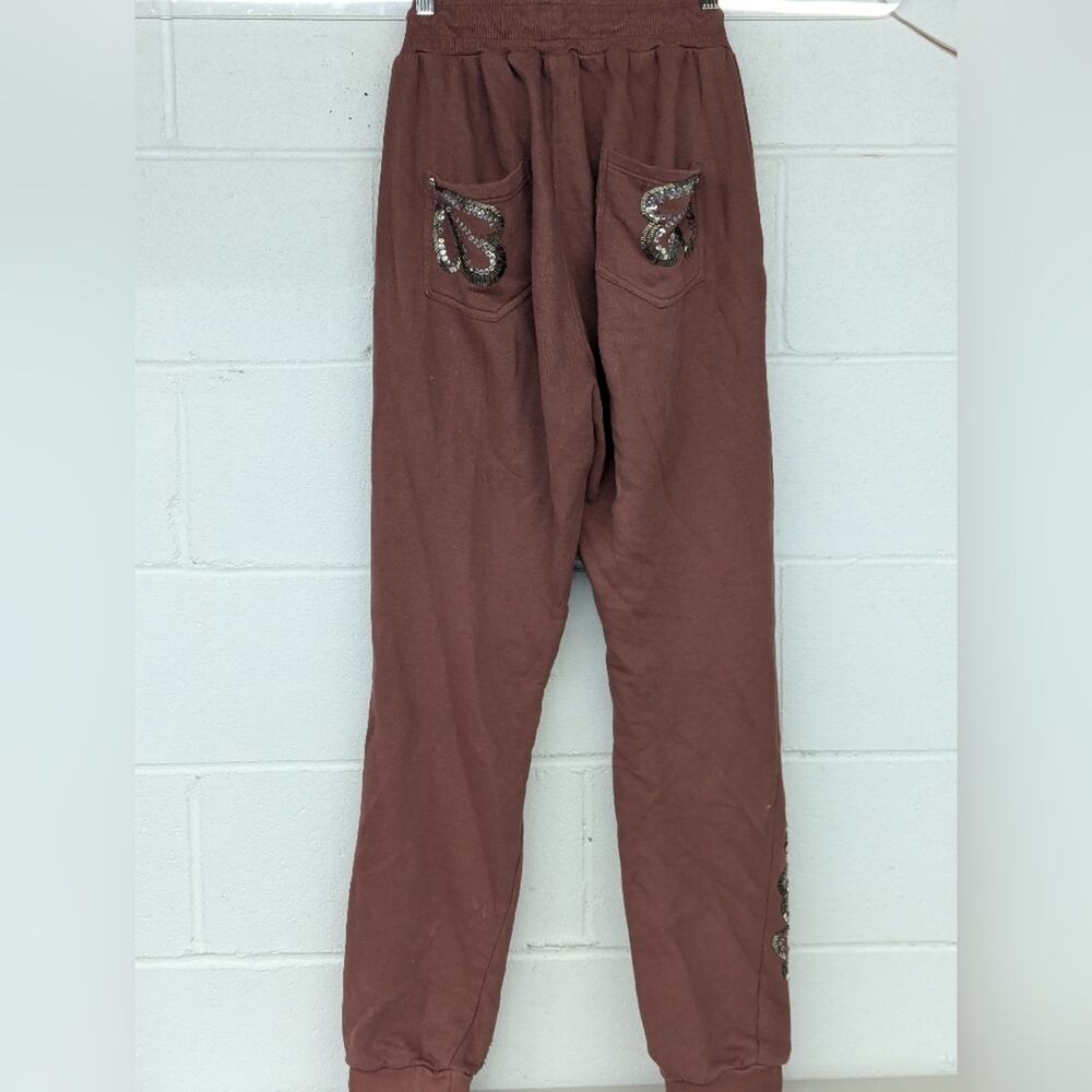 RELIGION Trance Sequin Mauve Sweatpants szM Beaded embellished jogger high rise - Picture 4 of 7